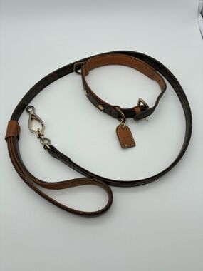 Louis Vuitton Baxter GM Brown Monogram Leather-Trim Dog Leash and Collar